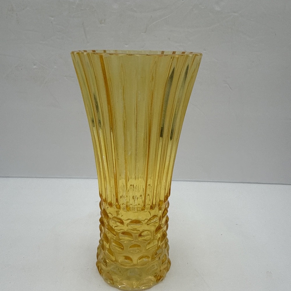 Vintage Amber Glass Vase Flared Ribbed Hobnail Base Mid Century Decor 8"
